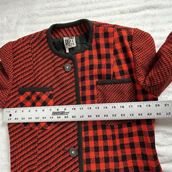 Vintage Ruty Paris Womens Gingham Checkered Button Front Jacket Coat Size 42 Red - Picture 6 of 10